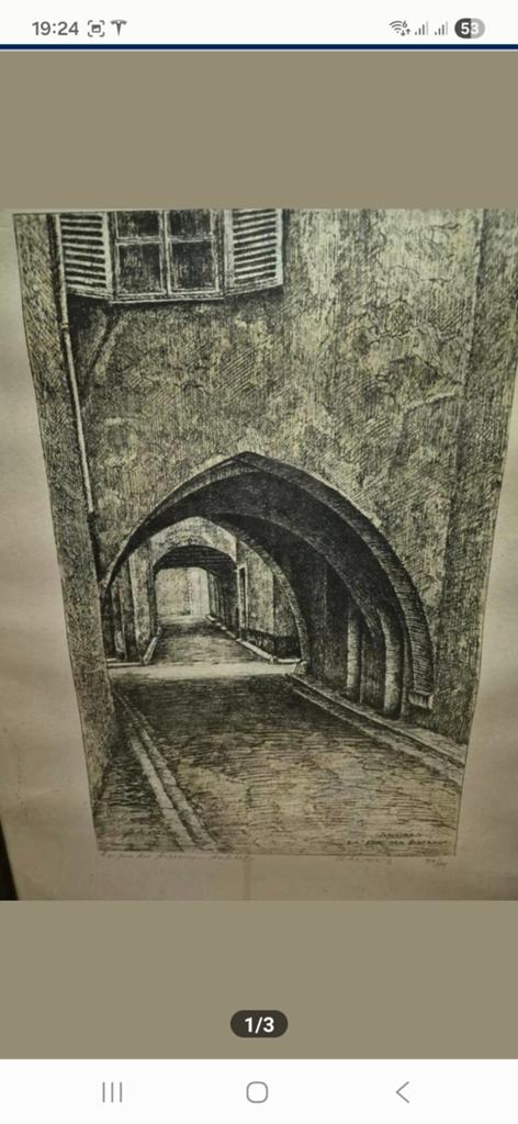 Gravure, Antiquités & Art, Enlèvement ou Envoi, 1950 - 1999, Vue urbaine, Eau-forte