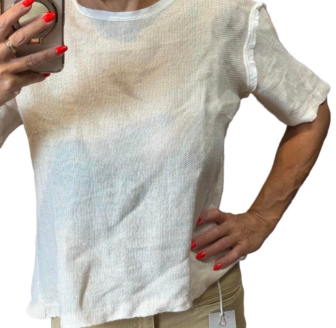 Sandro T-shirt van mesh T36 ok 38, Kleding | Dames, T-shirts, Ophalen of Verzenden, Zo goed als nieuw, Beige