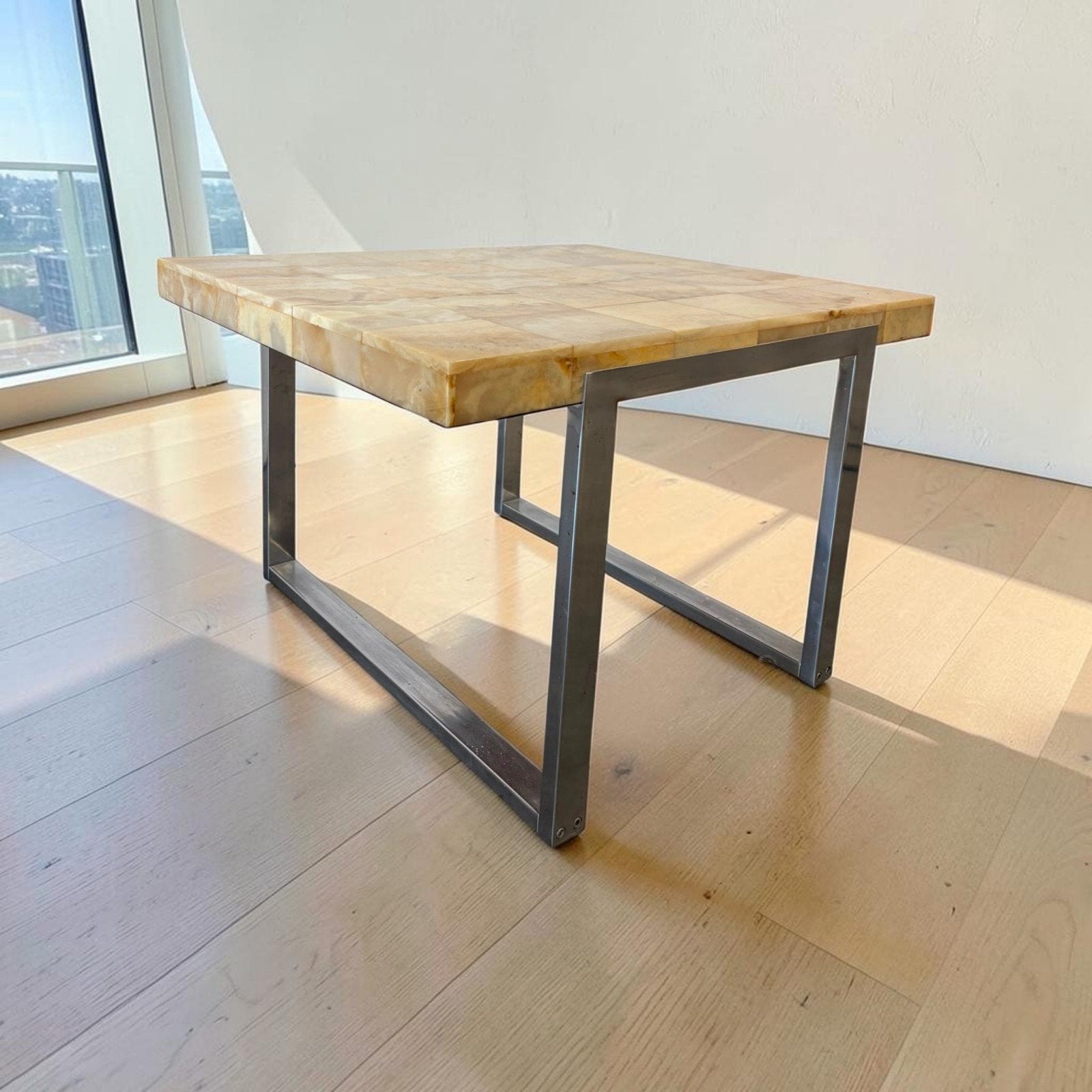 vintage vierkante chromen salontafel / coffee table, Antiek en Kunst, Ophalen