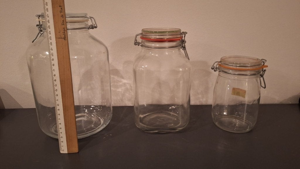 3 glazen weckbokalen, Maison & Meubles, Cuisine | Casseroles & Poêles, Enlèvement, Utilisé, Verre, Casserole, Bidon ou Boîte