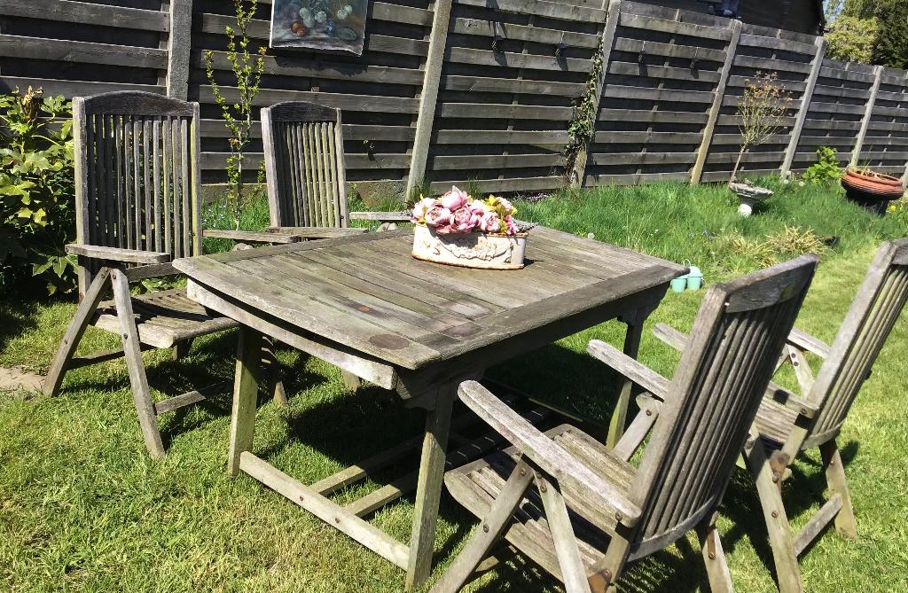 Bankirai tuinset incl kussens Collection Bois Le -Duc, Tuin en Terras, Ophalen, 4 zitplaatsen, Gebruikt, Teakhout