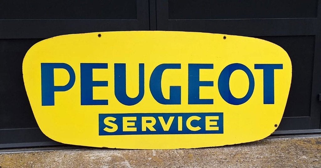 Origineel XXL emaille reclamebord PEUGEOT SERVICE, Ophalen, Gebruikt, Reclamebord