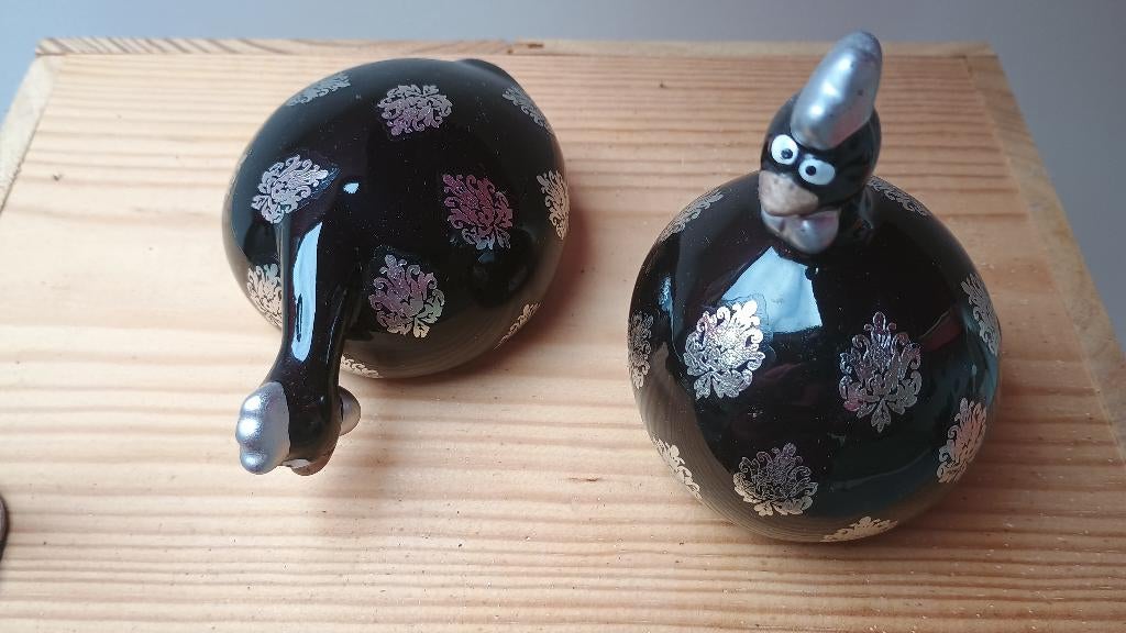 Paire de poules J-Line noir et argent en céramique, Ophalen, Zo goed als nieuw, Zilver