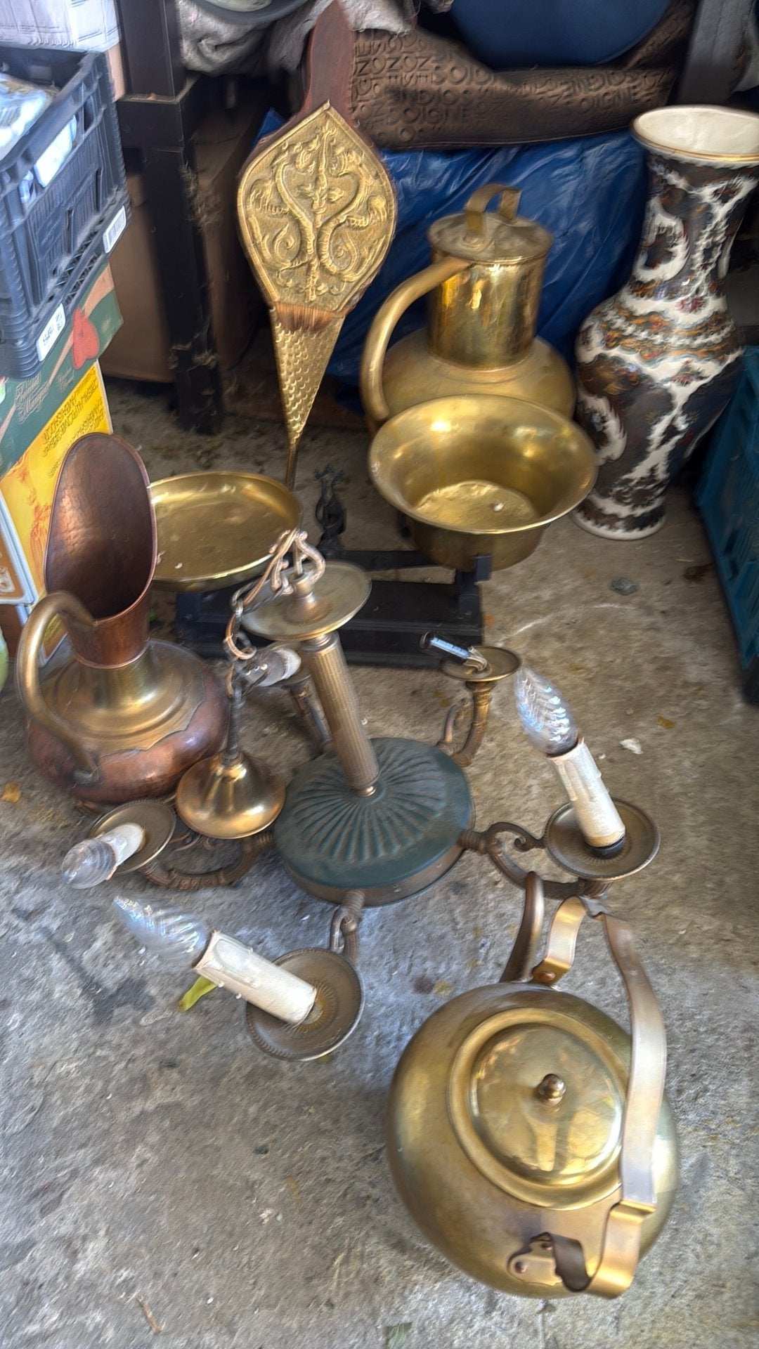 Lot de 6 objets anciens en cuivre et laiton - Déco Brocante, Antiquités & Art, Enlèvement ou Envoi, Cuivre