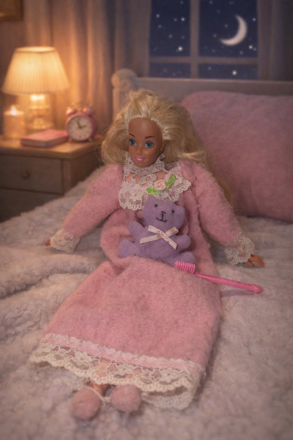 Vintage Barbie Bedtime Barbie 1993 Mattel + ours en peluche, Enlèvement ou Envoi, Utilisé, Barbie