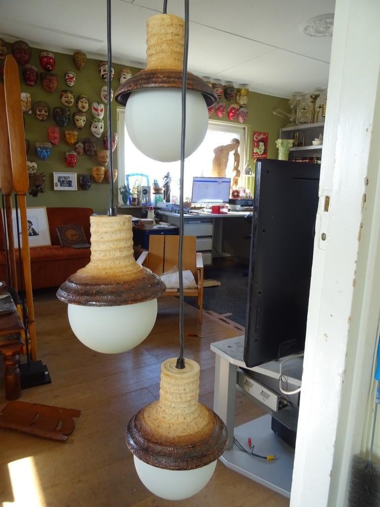 Lampe suspendue vintage en céramique lampe 3 pièces 150cm, Vintage design, Enlèvement ou Envoi, Comme neuf, Verre