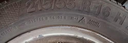 4 jantes + pneus hiver 215 /55/R16 H Continental - Citroën, Auto-onderdelen, Banden en Velgen, Ophalen, 16 inch, Winterbanden