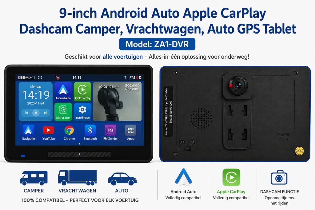 GPS Android 9" CarPlay Dashcam Camping-Car Camion Auto, Neuf, Info@drktech.be, Enlèvement ou Envoi, Oosterwennel 35 Genk
