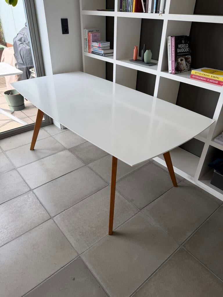 Wit - eiken tafel, Ophalen, Gebruikt, Scandinavisch, 50 tot 100 cm