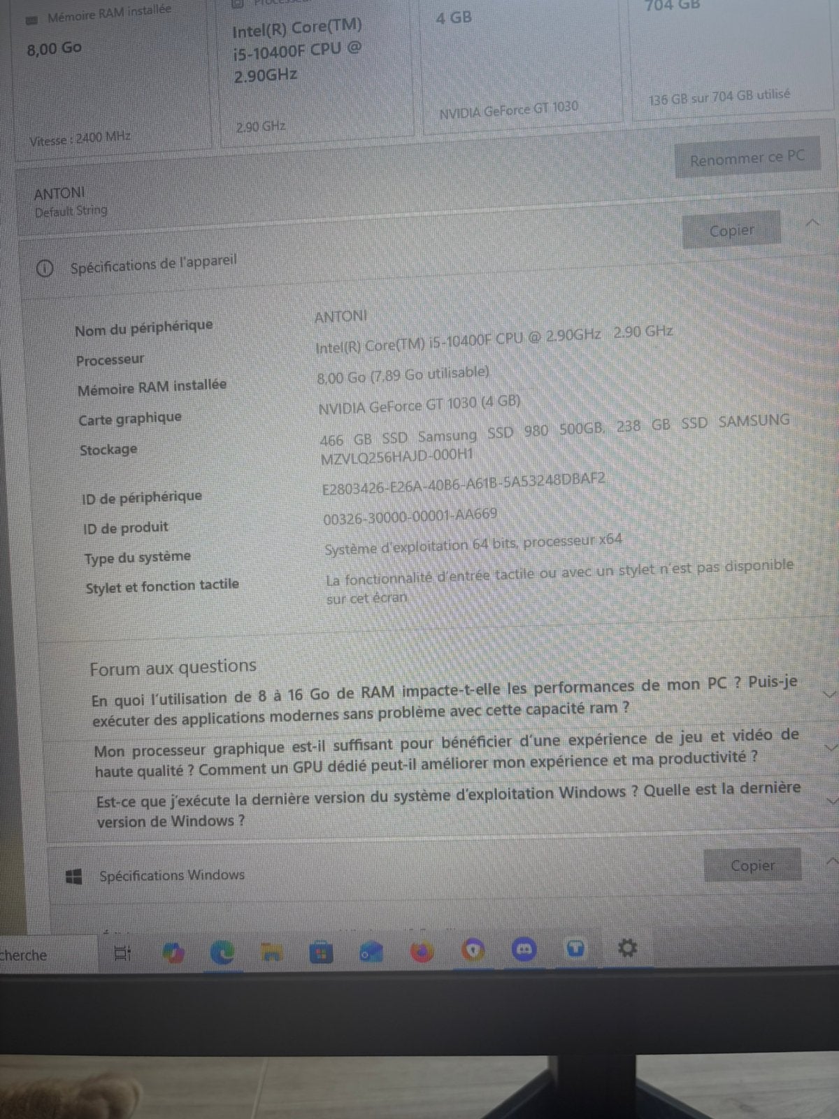Pc gamer a vendre 390€, Informatique & Logiciels, Moniteurs, Enlèvement, Comme neuf