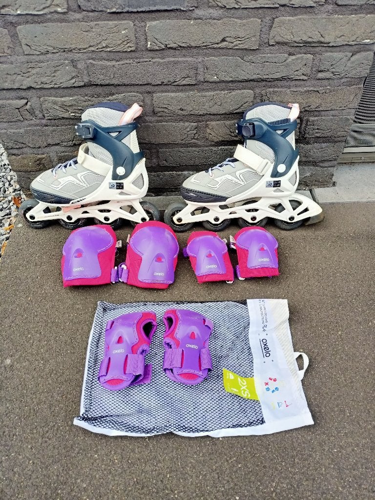 Skeelers Oxelo verstelbaar + volledige bescherming, Sports & Fitness, Patins à roulettes alignées, Autres marques, Rollers 4 roues en ligne