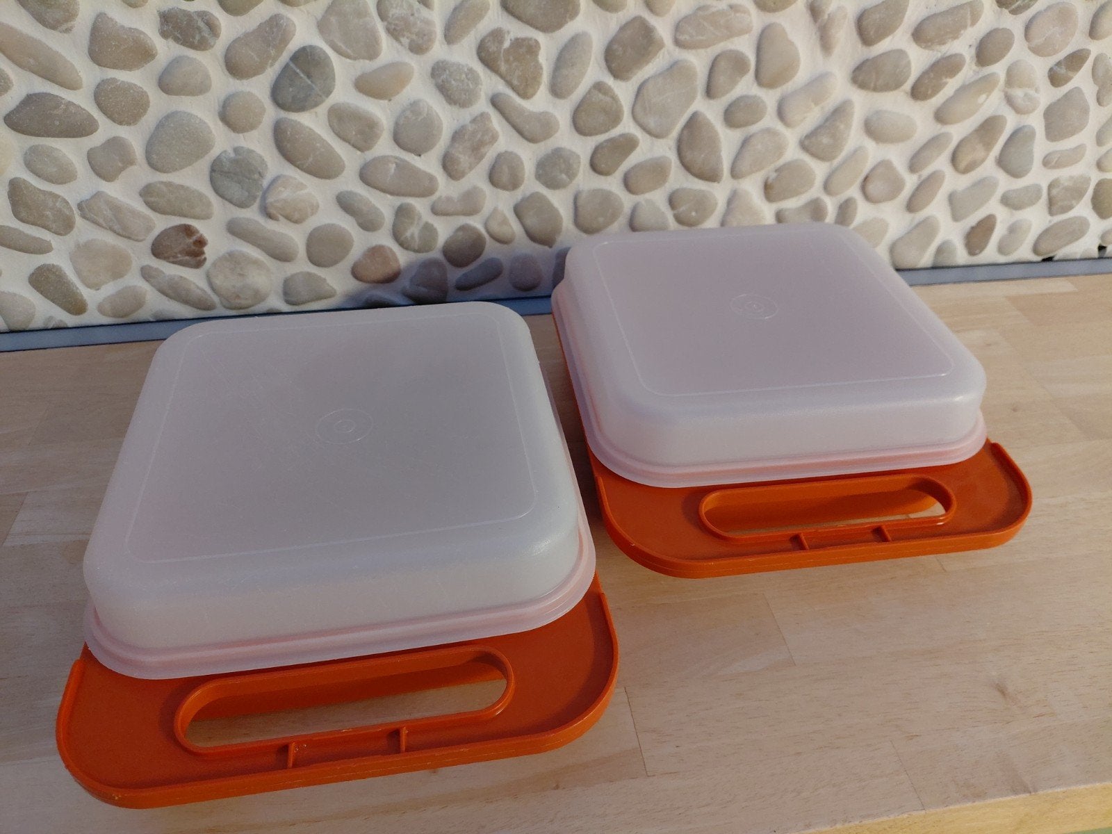 Tupperware 2x lunchbox road signs -  jaren 70, Ophalen of Verzenden, Oranje
