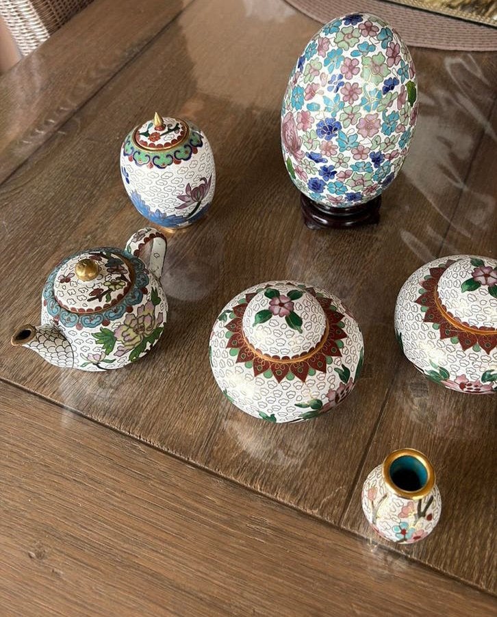 Vintage cloisonne emaille vaasjes verzameling 10 stuks, Ophalen of Verzenden, Koper