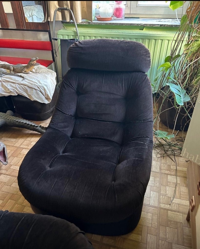 Fauteuil vintage space âge brun velour côtelé, Maison & Meubles, Enlèvement, Utilisé