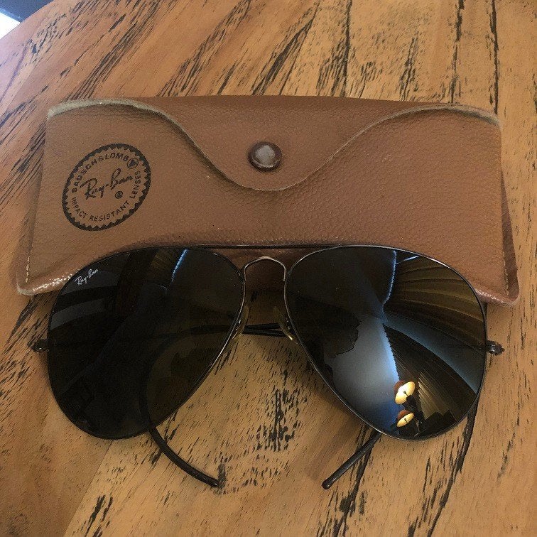 B&L Vintage Ray-Ban Aviator BLACK 62mm piloten zonnebril A6, Enlèvement ou Envoi, Utilisé, Ray-Ban, Lunettes de soleil
