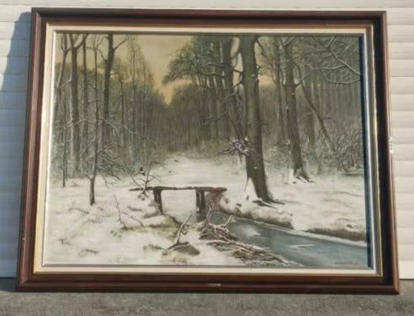 huile sur toile paysage sous la neige signe w termote, Enlèvement ou Envoi, Paysage, Toile