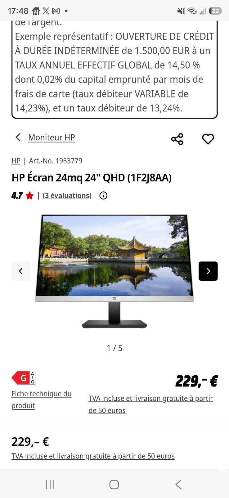 ecran hp 24mq, Informatique & Logiciels, IPS, HDMI, Comme neuf, Enlèvement