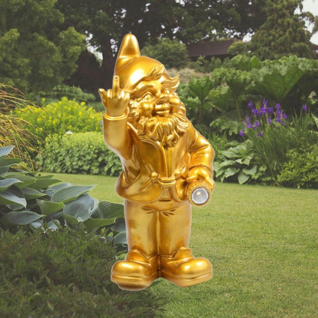 Tuinkabouter middelvinger met lampje en solar, Tuin en Terras, Ophalen of Verzenden, Nieuw, Kunststof, Tuinkabouter