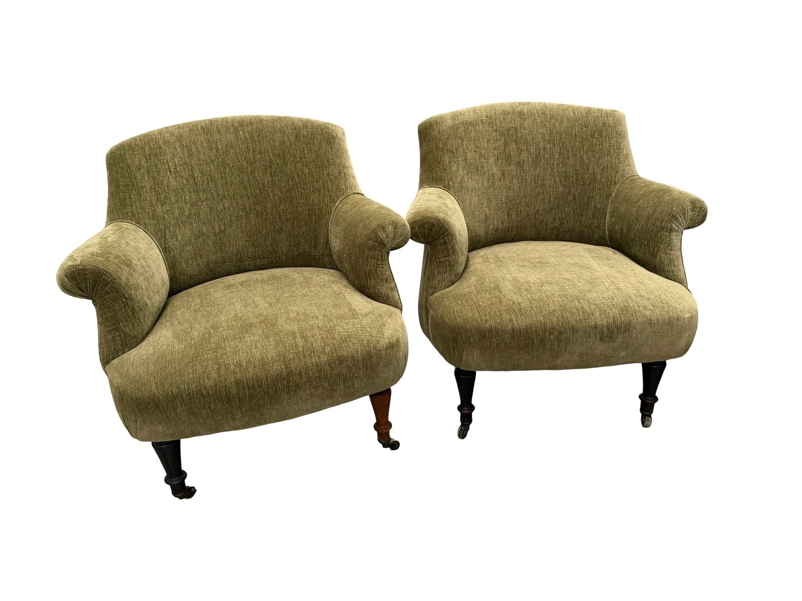 Paire de fauteuils anglais anciens XIXe – Tissu vert, Enlèvement, Utilisé, /, /