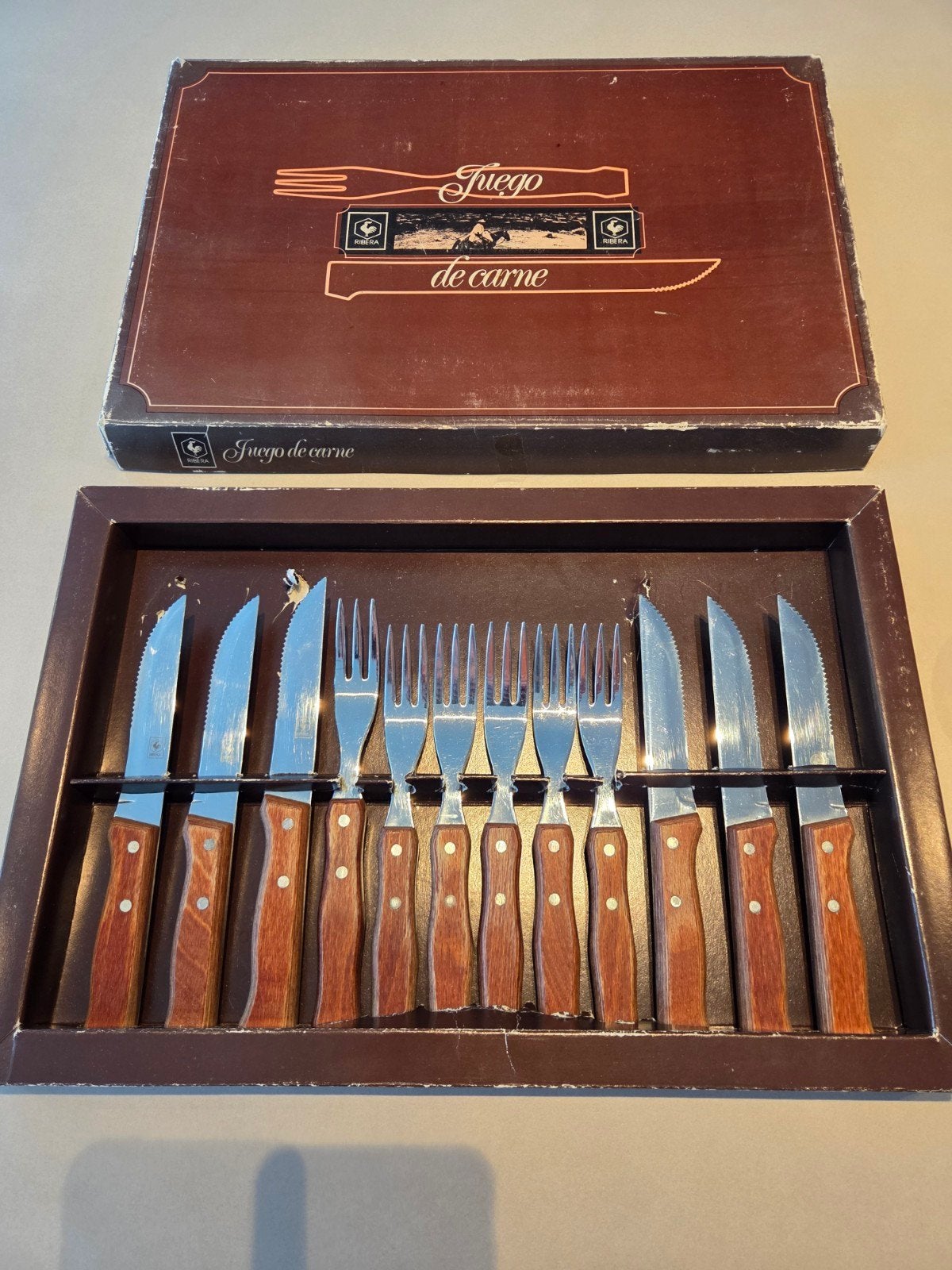 Steak bestekset, Ophalen of Verzenden, Zo goed als nieuw, Hout, Bestekset