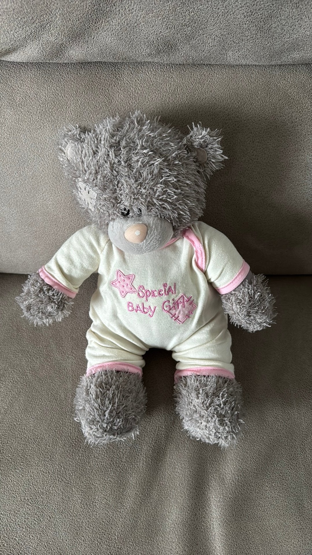 Knuffelbeertje met opschrift ‘Special baby girl’, Enlèvement ou Envoi, Utilisé, Gris, Ours