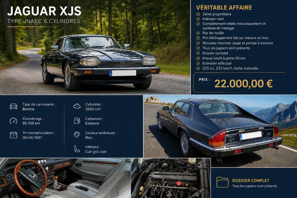 Jaguar XJS 6 Cylindres, Autos, Oldtimers & Ancêtres, Cuir, Achat, Boîte manuelle, 2 portes