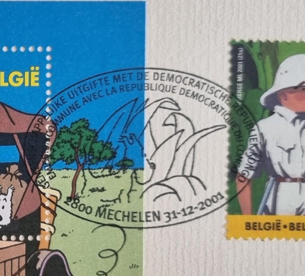 Kuifje in Afrika First Day Sheet 2001, Postzegels en Munten, Verzenden, Zonder envelop, Gestempeld, 1e dag stempel
