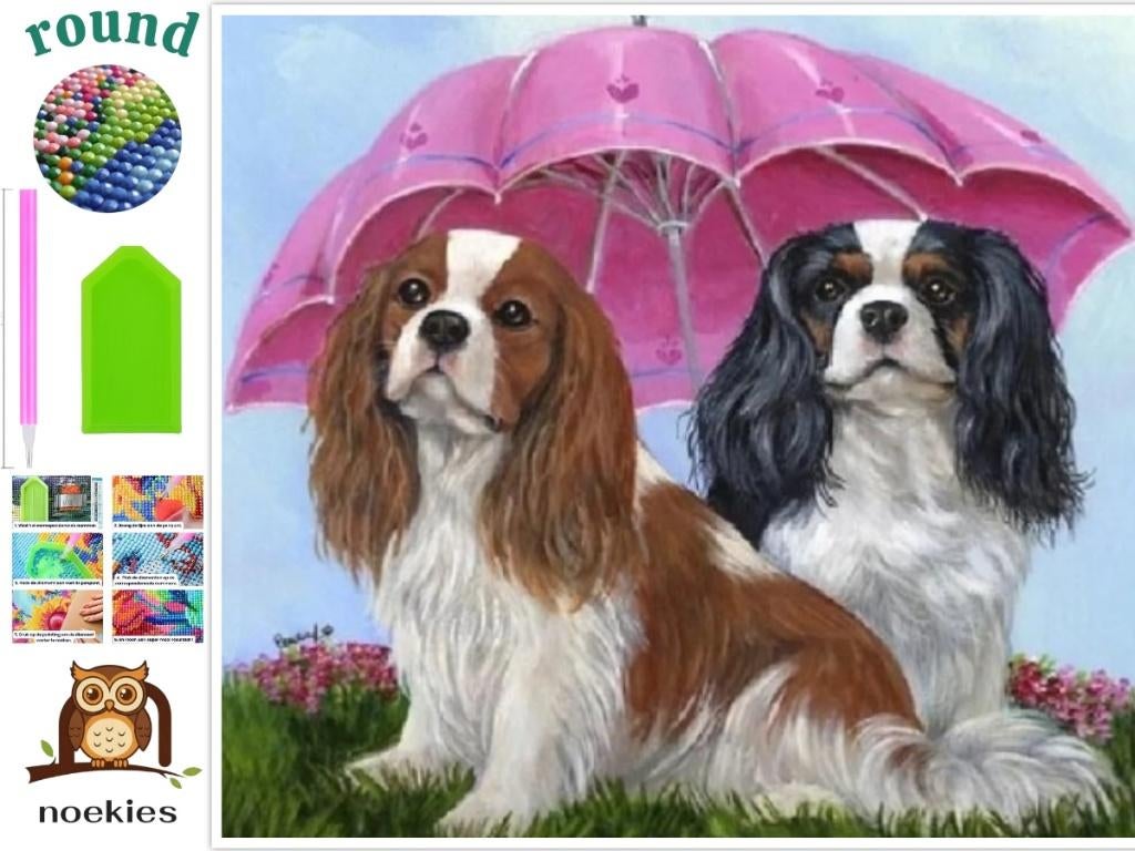 nr 2107 Diamond painting honden paraplu 30x20cm (rond), Roze, Verzenden, Nieuw, Overige materialen