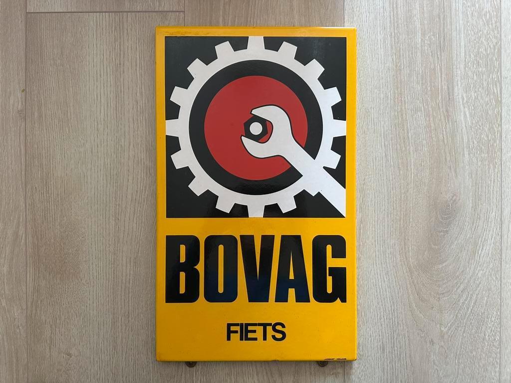 Emaille Reclamebord BOVAG Fiets - Langcat, Verzamelen, Merken en Reclamevoorwerpen, Gebruikt, Reclamebord, Ophalen of Verzenden