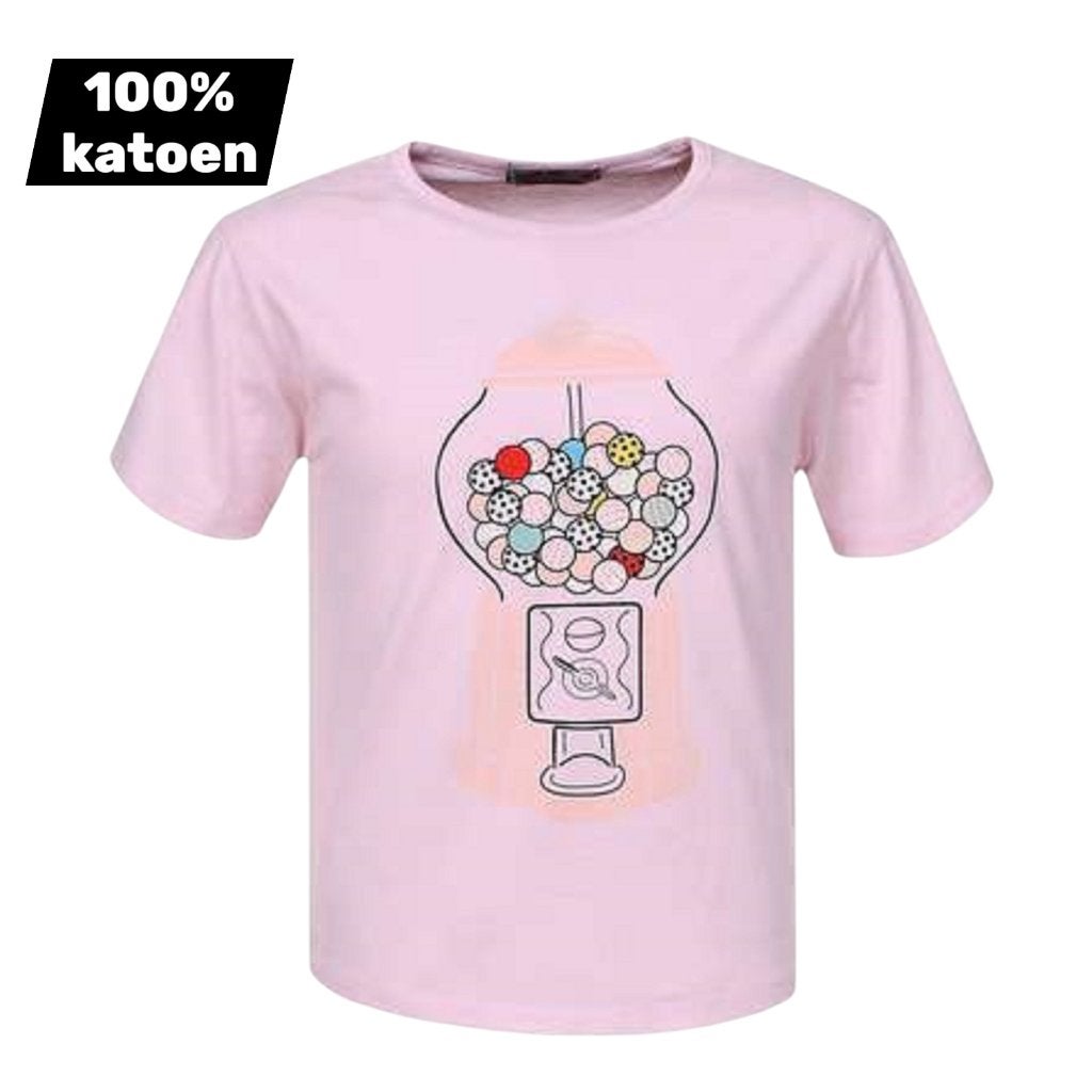 T-shirt 100% katoen snoepmachine roze 110, Kinderen en Baby's, Ophalen of Verzenden, Nieuw, Meisje, Shirt of Longsleeve