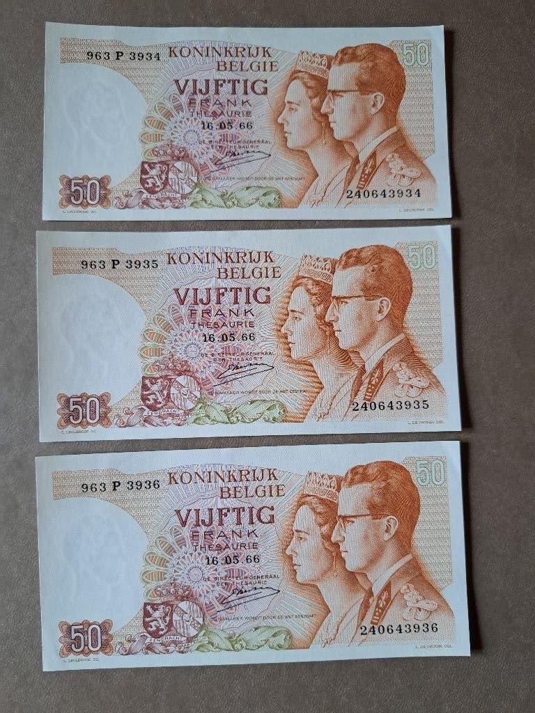 Serie van 3 biljetten van 50 bfr 1966 - onberispelijk, Ophalen, Setje