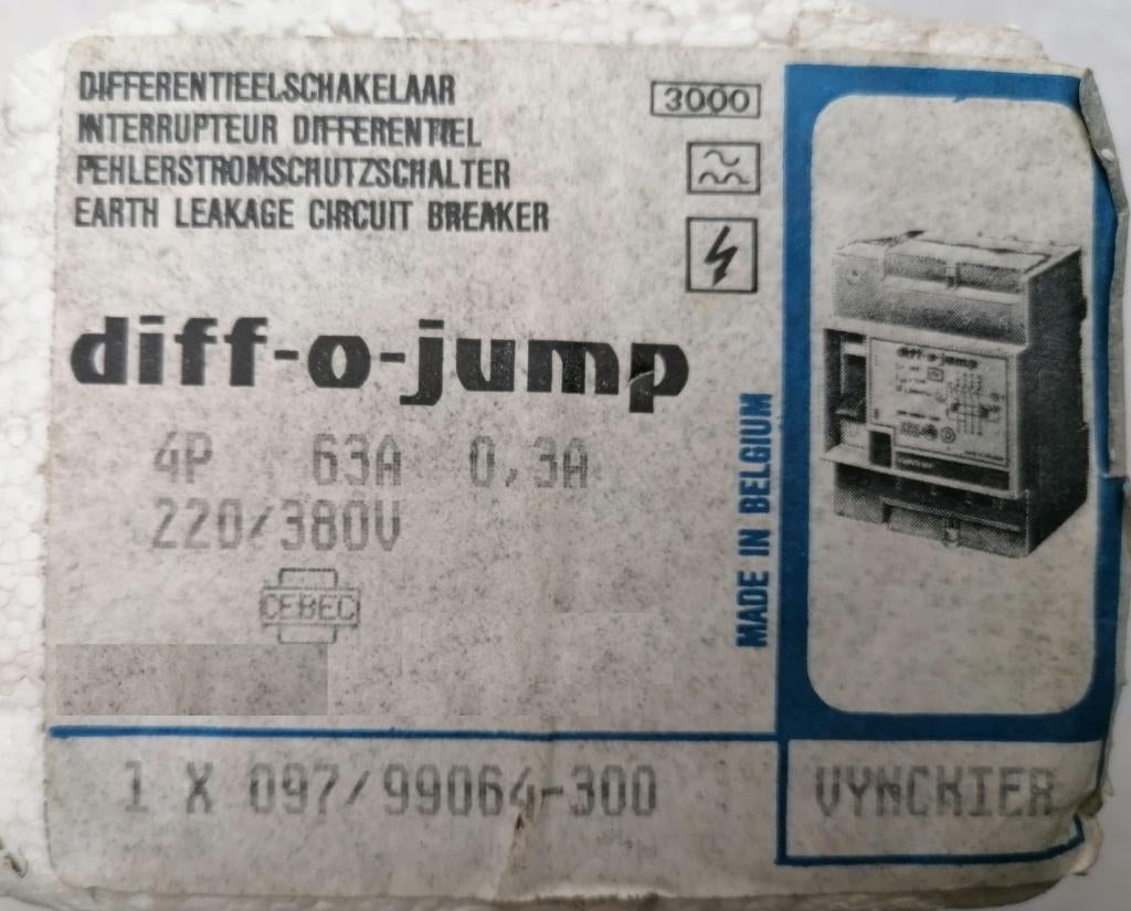 Interrupteur différentiel Vynckier Diff-o-jump 63A 4P 300mA, Enlèvement, Neuf, Autres types