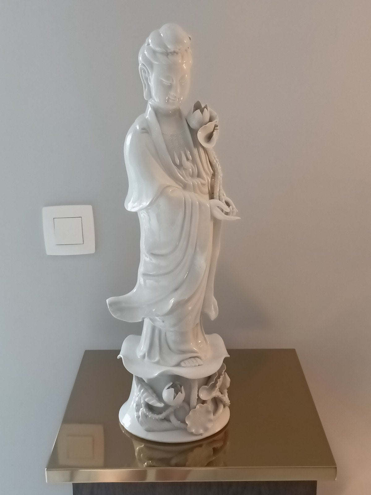 Groot Chinees Guanyin geëmailleerd wit porselein 52 cm, Ophalen of Verzenden