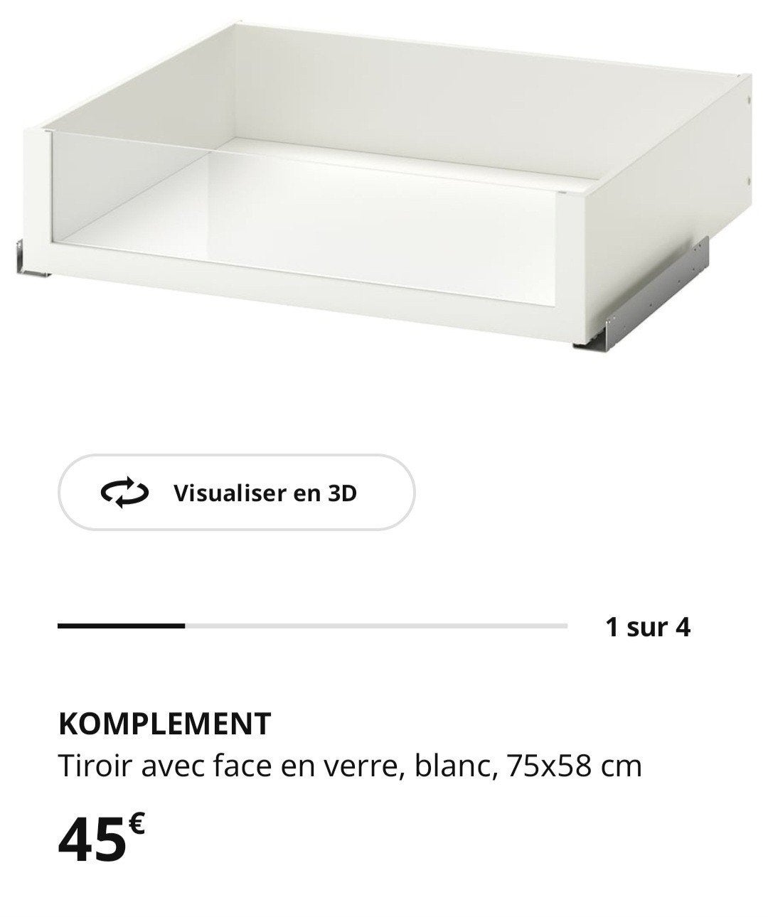 Ikea Pax-lade met wit glazen front 75 of 100 cm, Huis en Inrichting, Kasten | Boekenkasten, Ophalen, Gebruikt, Universel, 50 tot 100 cm