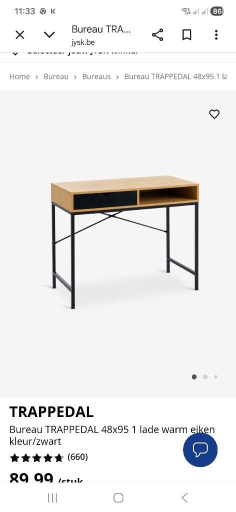 Bureau Jysk, Huis en Inrichting, Ophalen, 48 cm, Hout, Schoolbureau