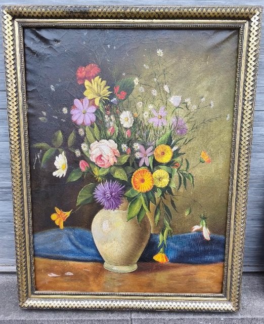 Huile sur toile fleurs, Antiquités & Art, Art | Peinture | Classique, Enlèvement ou Envoi, Fleurs, Toile