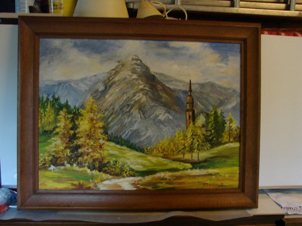 antiek schilderij: bergzicht gesigneerd, Antiek en Kunst, Kunst | Schilderijen | Klassiek, Ophalen, Doek, Landschap, Olieverf