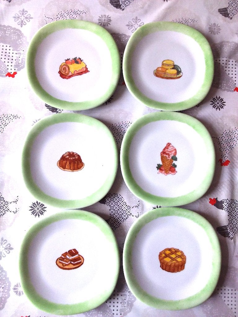 6 assiettes peintes à la main, Enlèvement, Neuf