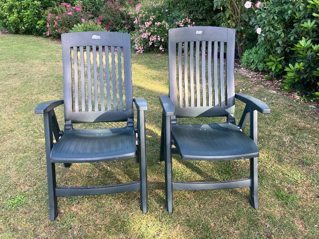 2 verstelbare tuinstoelen- Alibert, Tuin en Terras, Ligbedden, Ophalen, Gebruikt, Kunststof, Verstelbaar