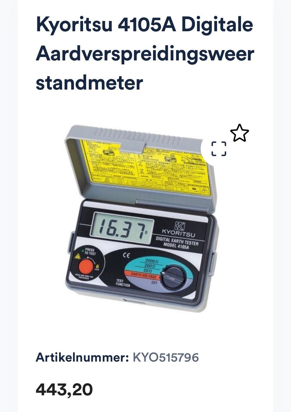 Kyoritsu 4105A Digitale Aardverspreidingsweerstandmeter, Autos : Divers, Enlèvement, Utilisé