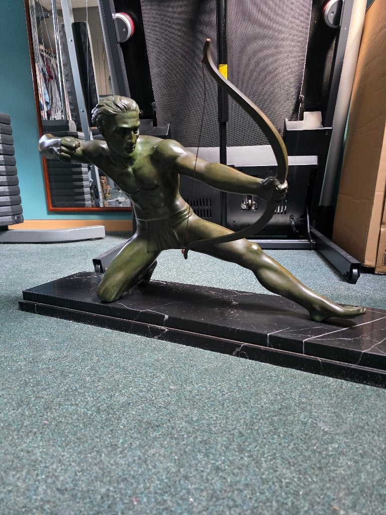 Art Deco Brons "Kniende Boogschutter" (ca. 1920-1940), Antiek en Kunst, Ophalen, Brons