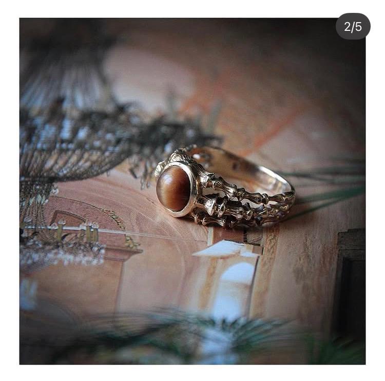 Bague vintage en or massif 10 carats avec œil de tigre, Enlèvement, Comme neuf