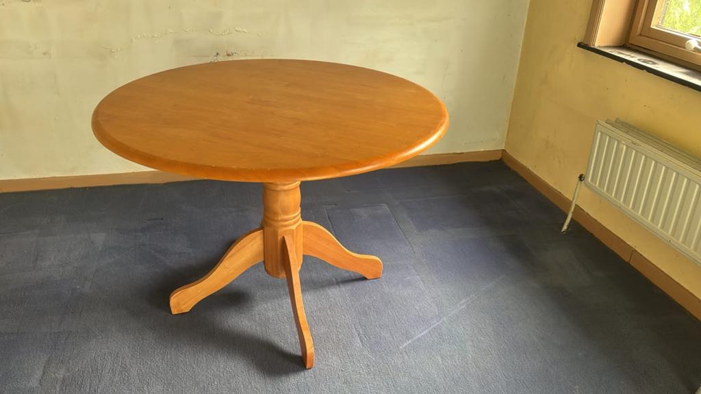 Ronde houten eettafel massief hout”, Huis en Inrichting, Tafels | Eettafels, Ophalen