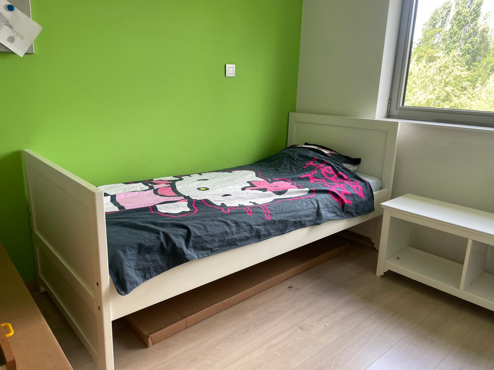 Slaapkamer wit enkel bed en open kast, Enlèvement, Comme neuf, Sommier à lattes