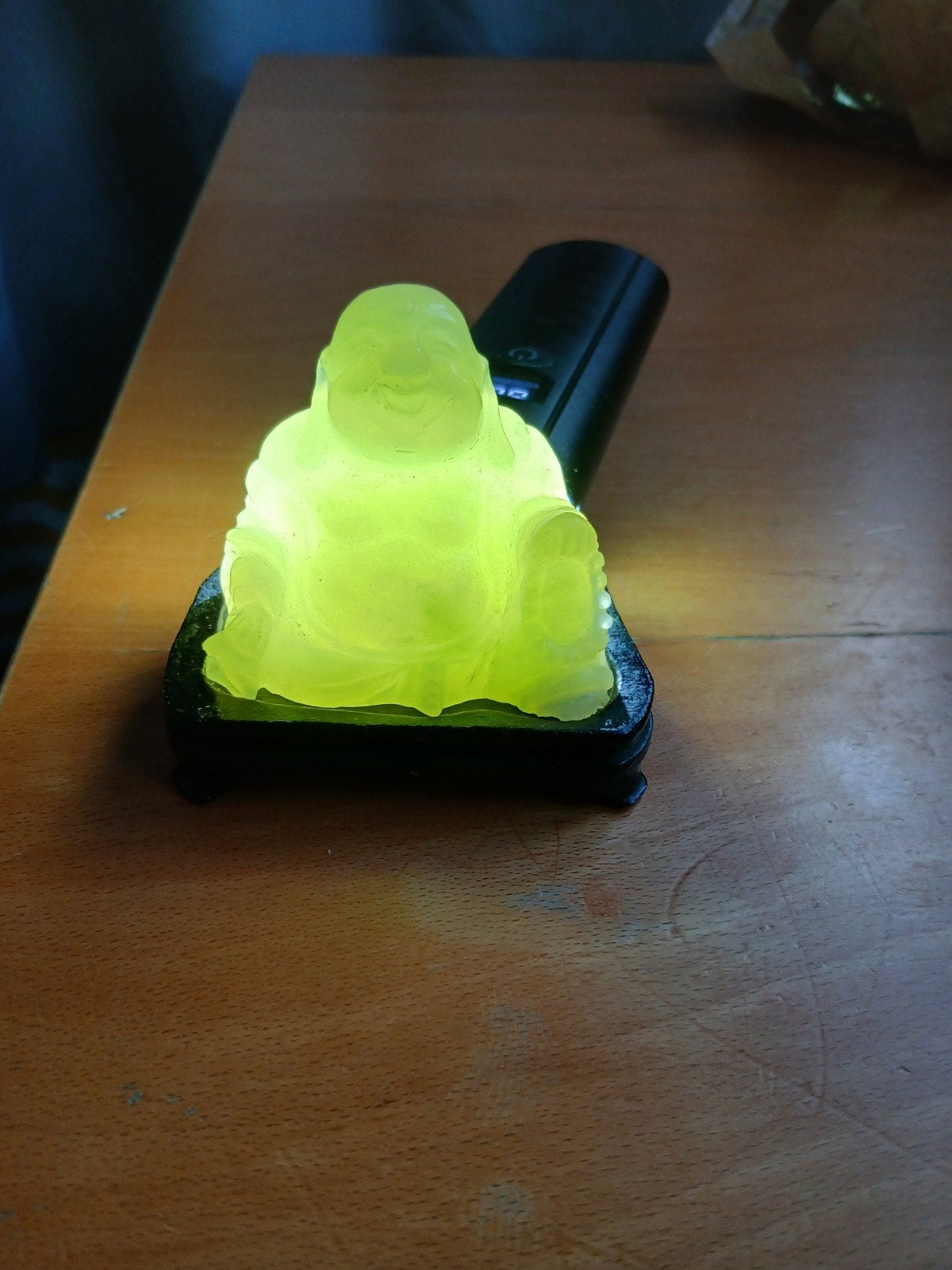 Groene Stenen Hotei / Lachende Boeddha met Standaard (7,5 cm, Ophalen of Verzenden