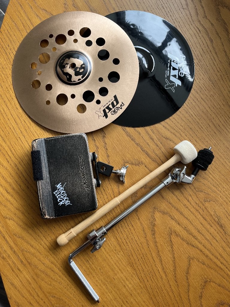 Cymbales charleston Paiste et woodblock Schlagwerk, Muziek en Instrumenten, Ophalen, Zo goed als nieuw, Overige merken