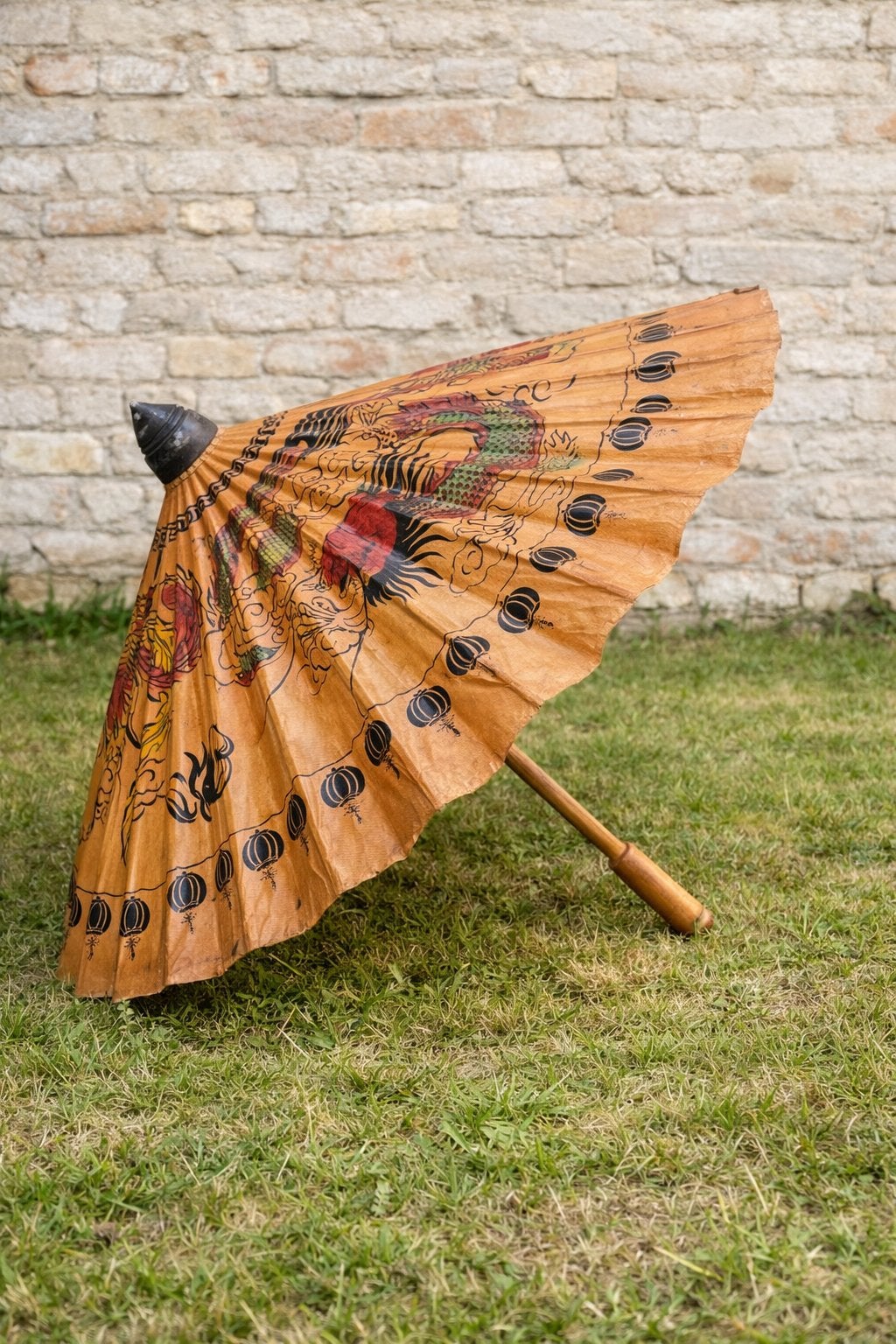 Parasol en papier chinois vintage : pare-soleil Dragon, Enlèvement ou Envoi, Comme neuf, Brun