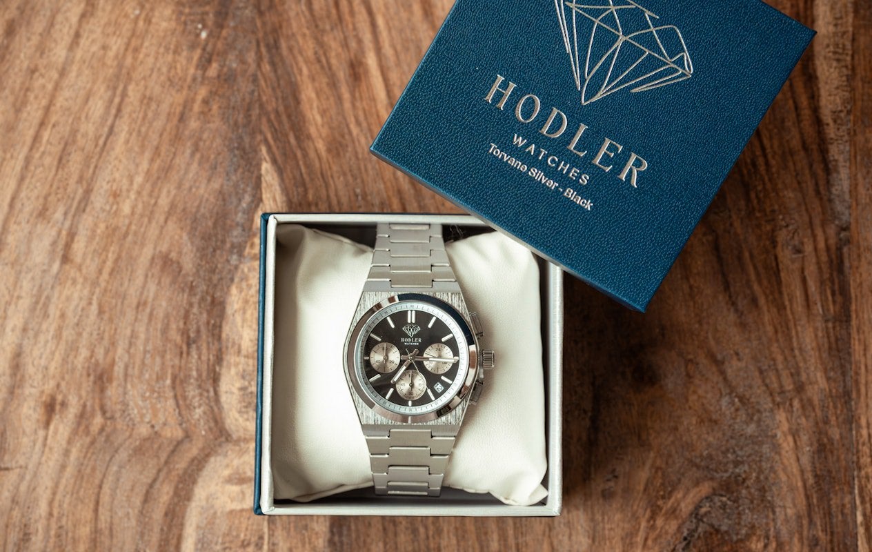 Herenhorloge HODLER torvane-silver+black, Handtassen en Accessoires, Horloges | Heren, Staal, Staal, Polshorloge, Nieuw