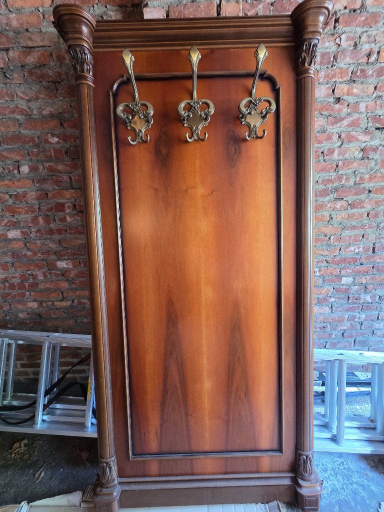 Grote houten wandkapstok 3 sierlijke messingkleurige haken, Ophalen, Wandkapstok