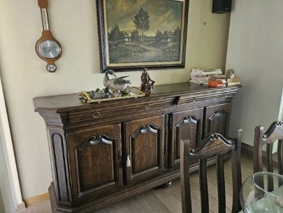 Klassieke eetkamer volledig massieve eik+ zithoek, Ophalen, Gebruikt, Klassiek, 6 tot 8 stoelen